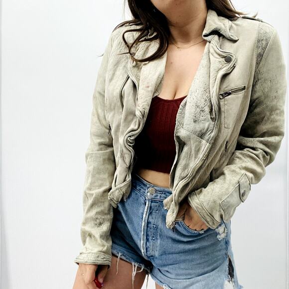 jakett… etc. M grey tan worn distressed  leather suede jacket - Picture 3 of 8